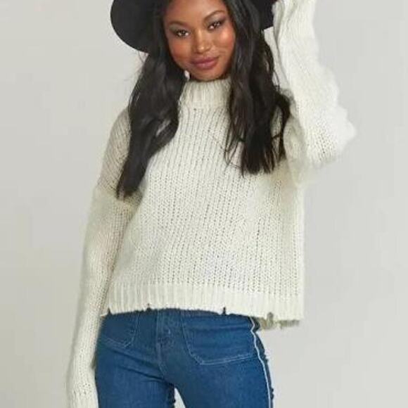Show Me Your Mumu Cody Crop Sweater Distressed Cream Knit Women’s Medium - Picture 1 of 8
